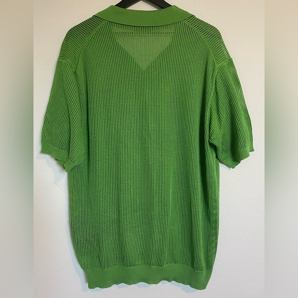 Prada Mesh Knit Polo Shirt Mens Collared Green Sheer Cutout - Picture 12 of 14